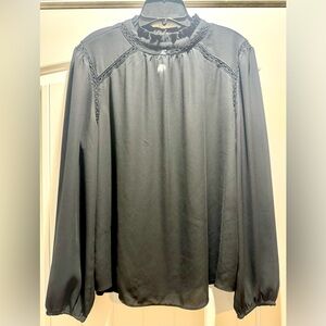 LOFT Elegant Black Blouse with Lace Accents